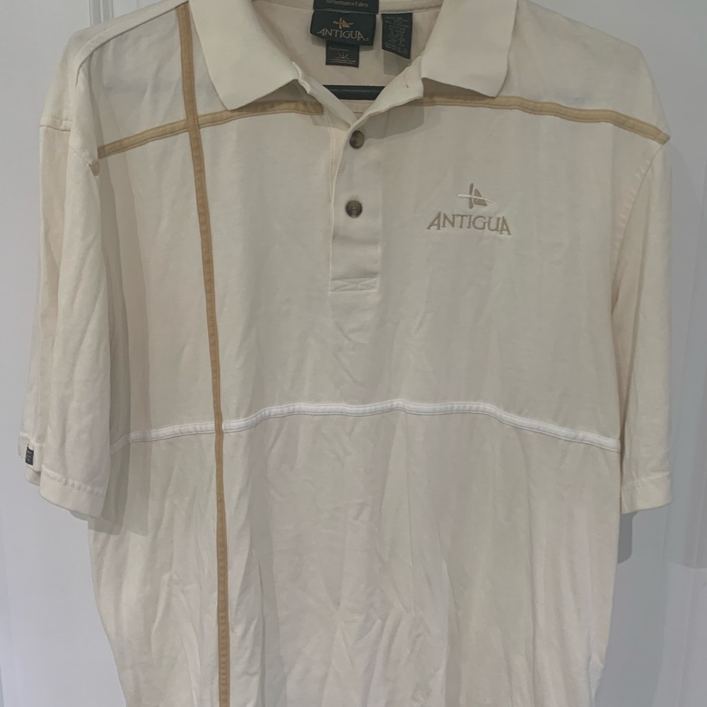 Antigua Men's Polo Shirt in Cream and Tan A10